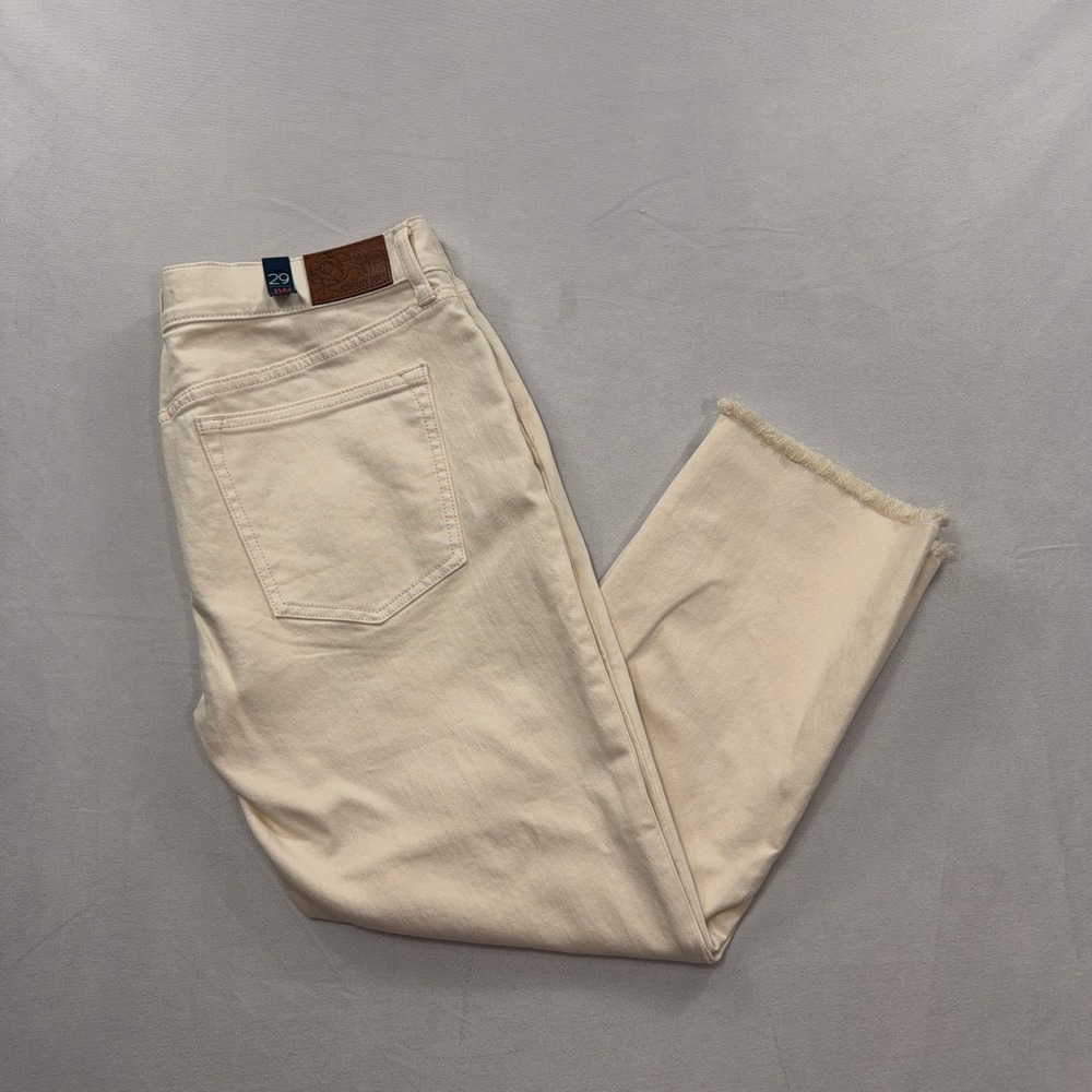 Johnny Was Jeans The Cropped Boyfriend Mid Rise Fray Hem Cream Womens 29 NWT